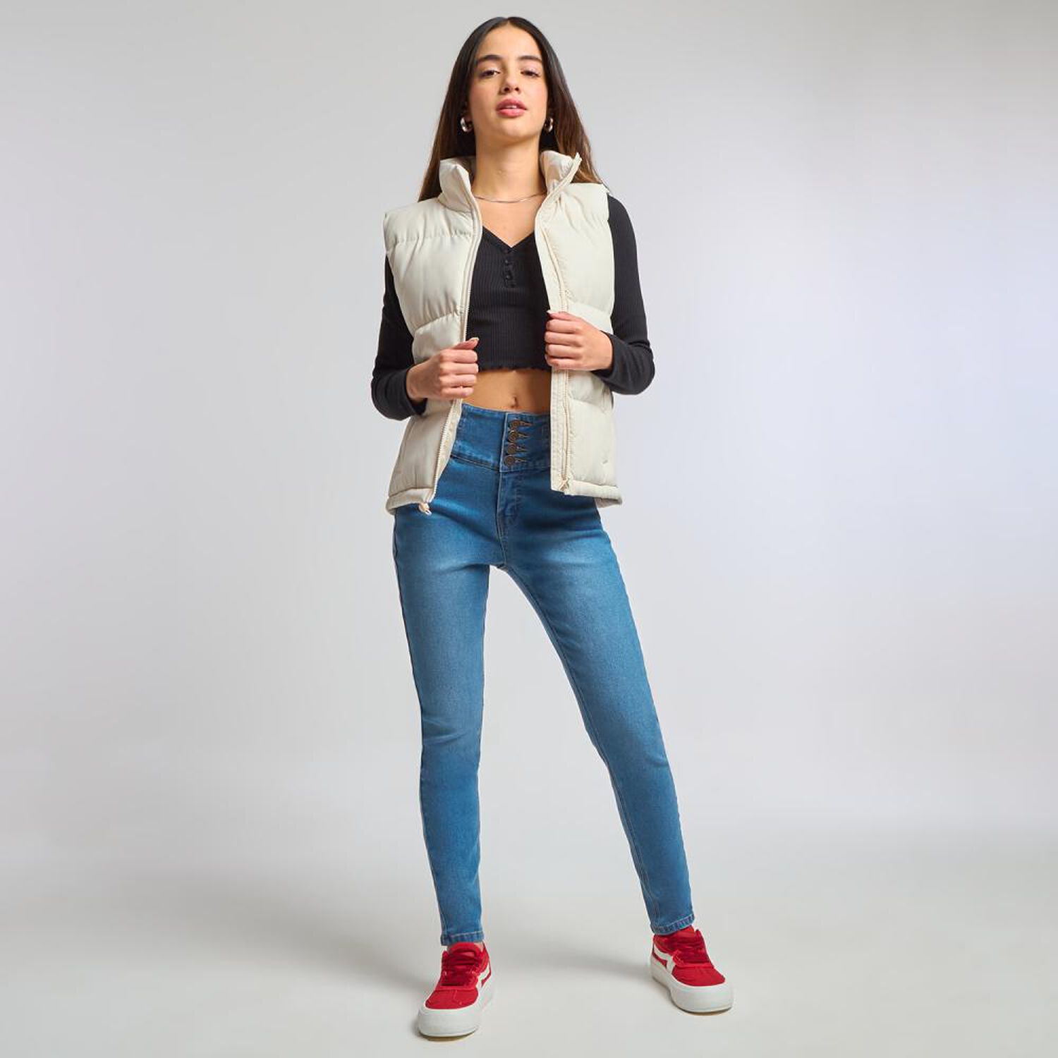 Jeans Pretina Alta Con Botones Skinny Mujer Freedom image number 1.0