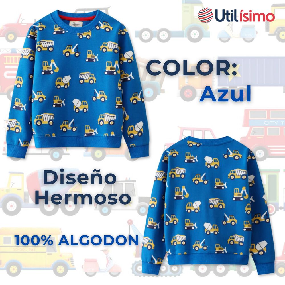 Polerón Algodón Cuello Redondo Niño Azul Claro Grúa image number 1.0