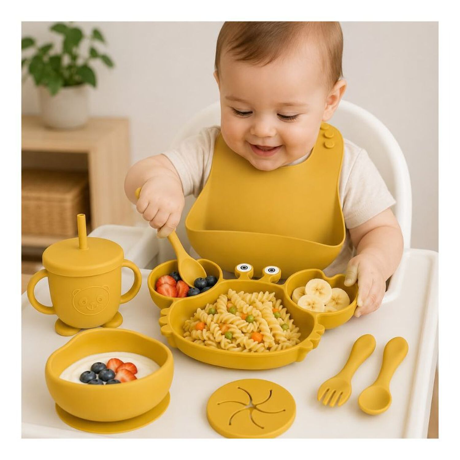 Set Alimentacion Bebe Silicona Plato Cangrejo image number 4.0