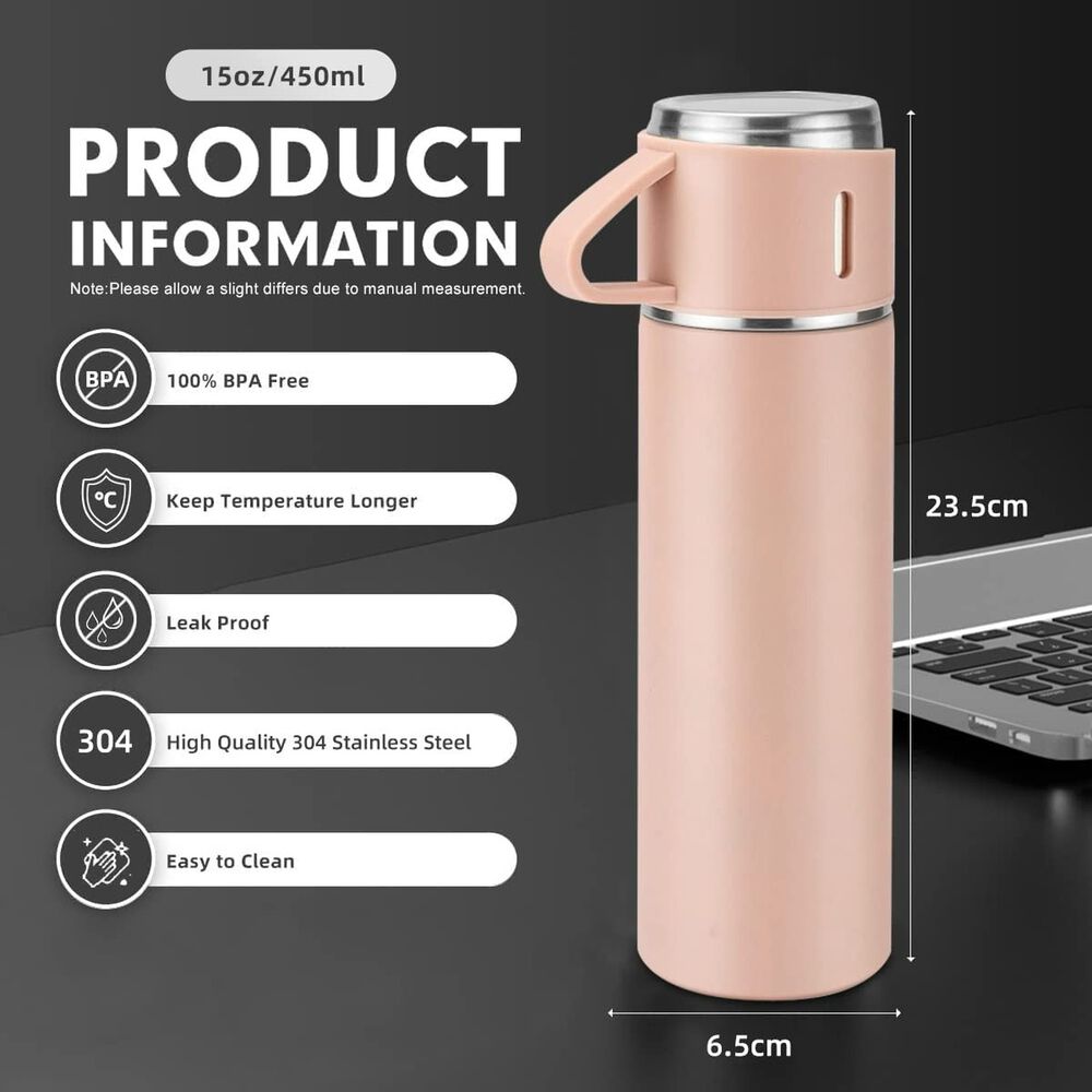 Termo Acero Inoxidable 500ml Beige Claro Y 3 Tazas Aisladas image number 4.0