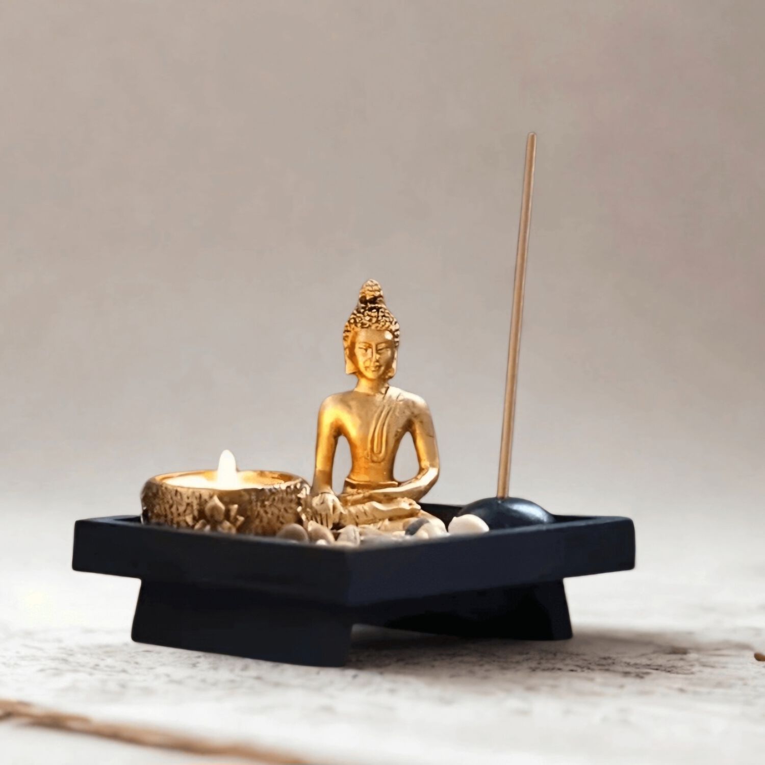 Jardin Zen Buda-porta Incienso Pota Velas Con Piedras image number 2.0