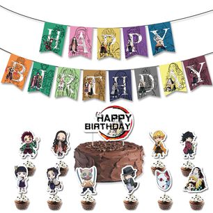 Pack Cumplea&ntilde;os Kimetsu No Yaiba Globos Toppers Cinta Y Mas