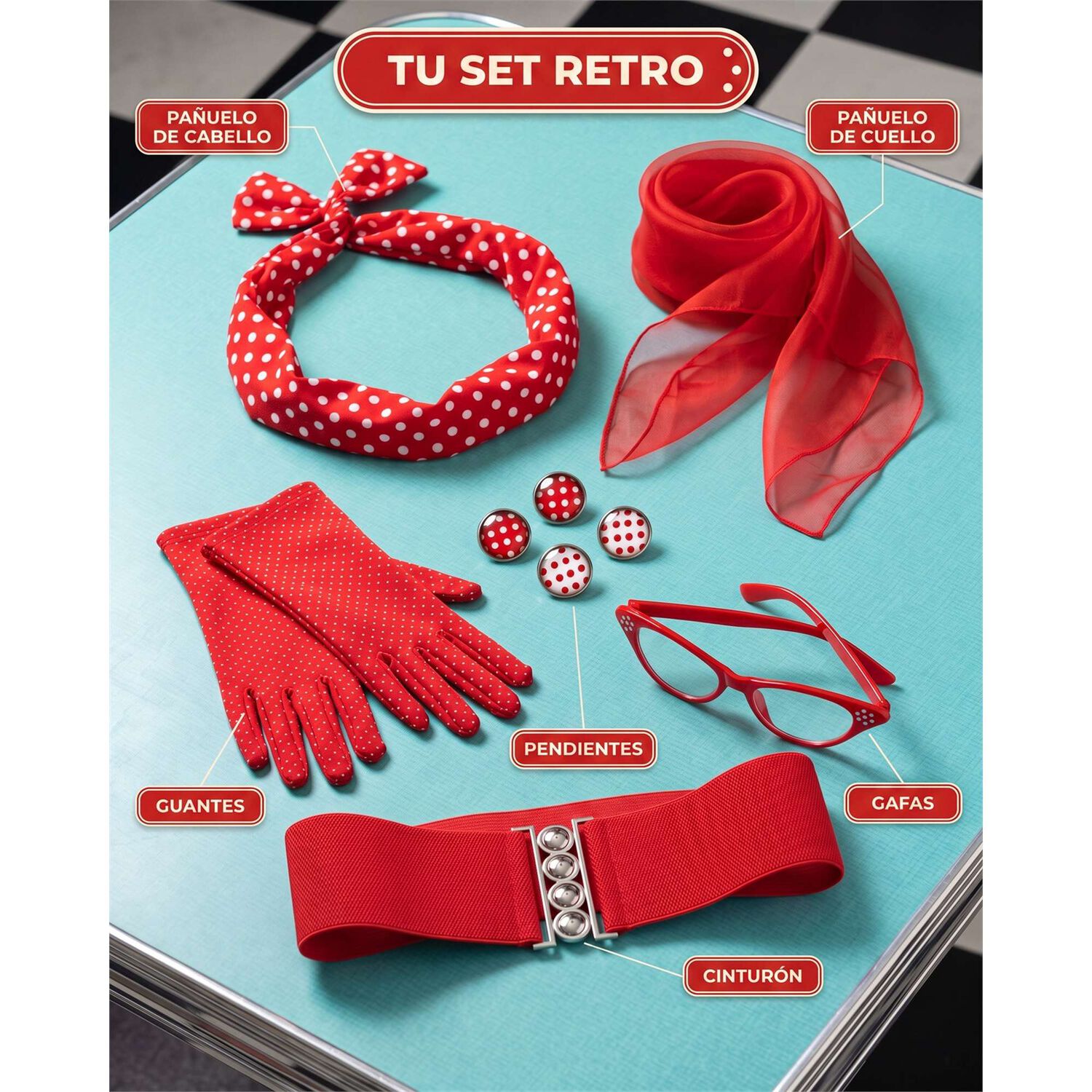 Set Disfraz Mujer Retro A&ntilde;os 50 Pink Up image number 3.0