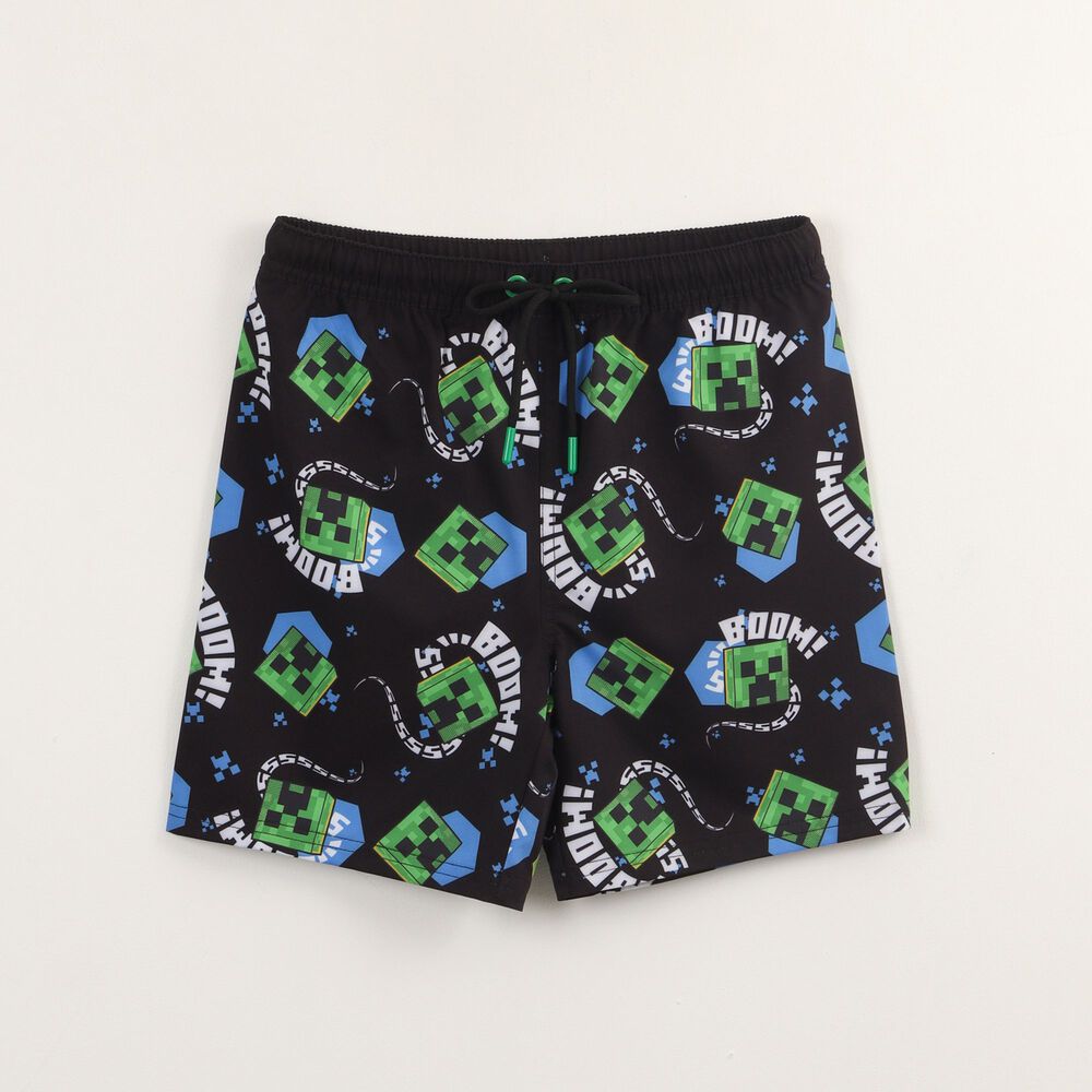 Traje De Ba&ntilde;o Ni&ntilde;o Full Print Negro Minecraft image number 0.0