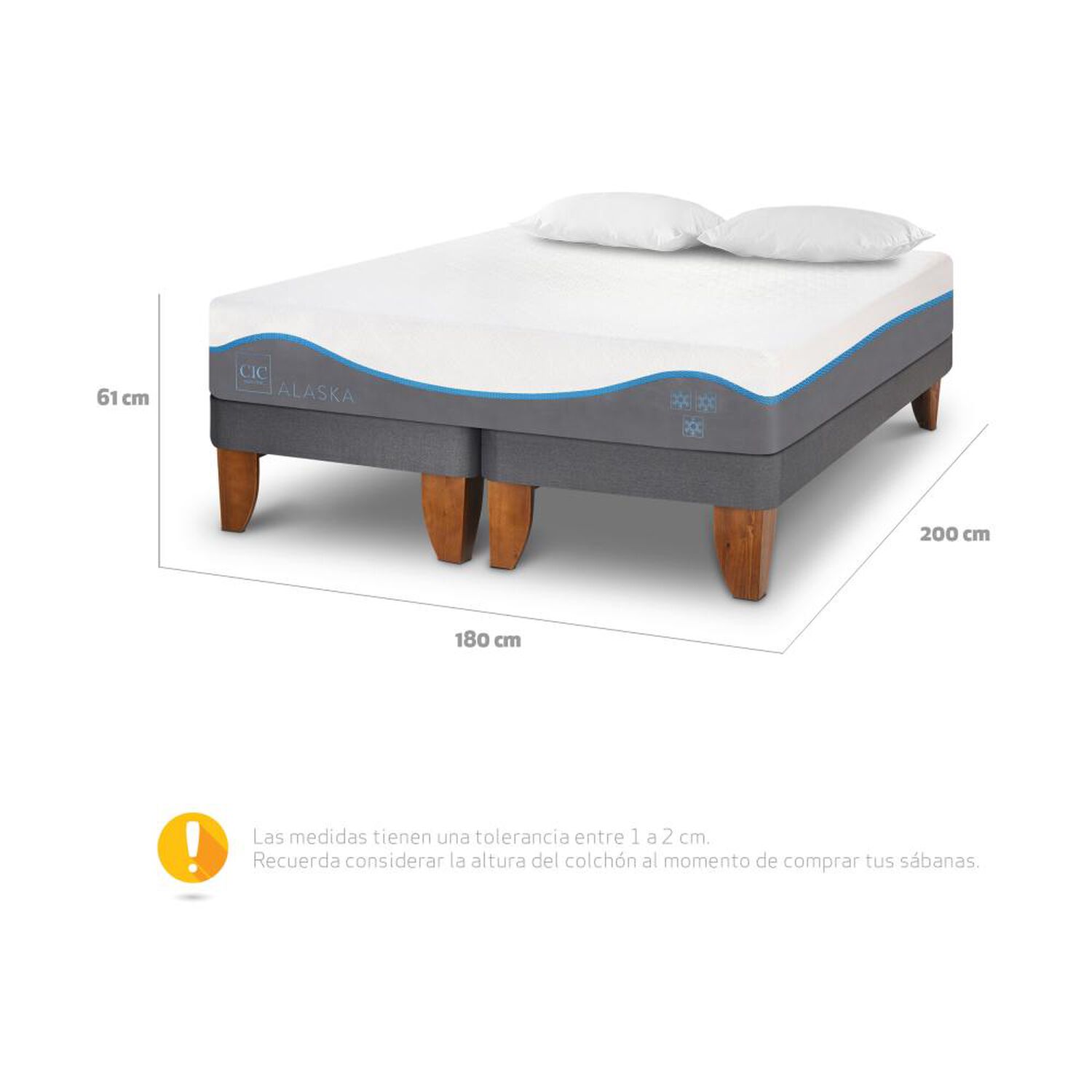 Cama Europea Cic Alaska / King / Base Dividida + Almohadas image number 2.0