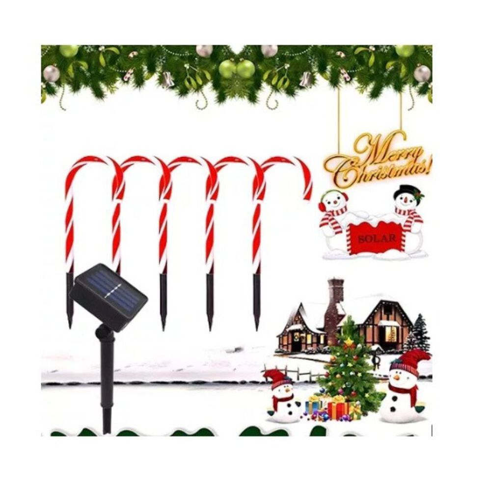 Pack X5 Luces Decorativas Solares Navideñas Bastones Dulces image number 1.0