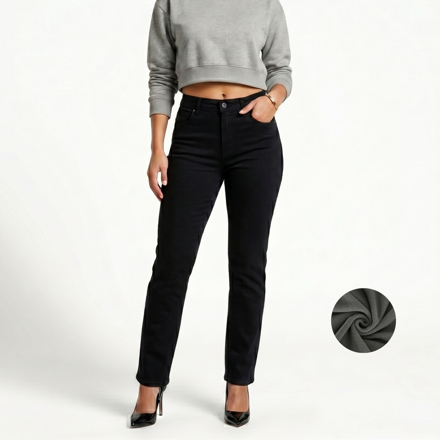 Jeans Pantalon Recto Forro Polar Mujer image number 0.0