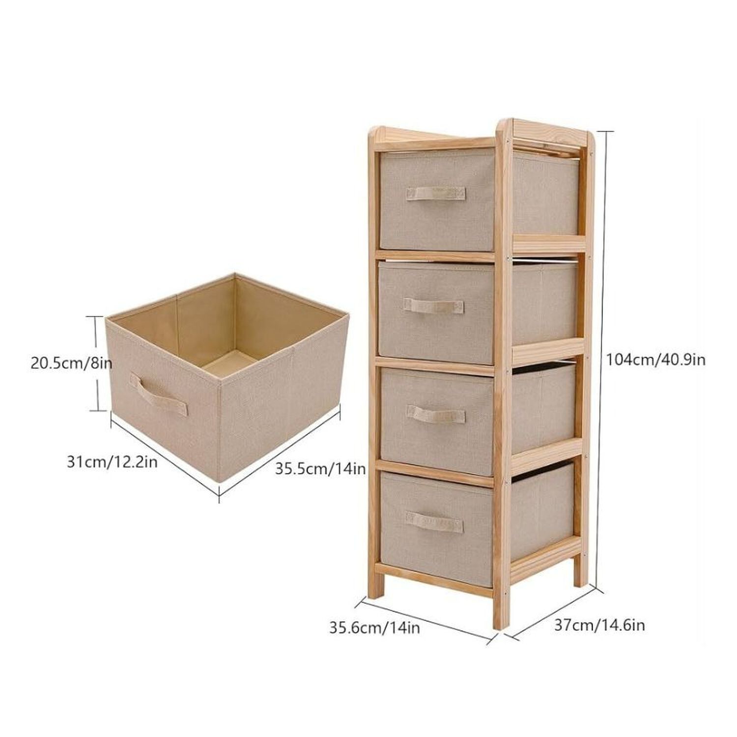 Cajonera Organizador Multiuso 4 Cajones Tela Madera image number 2.0