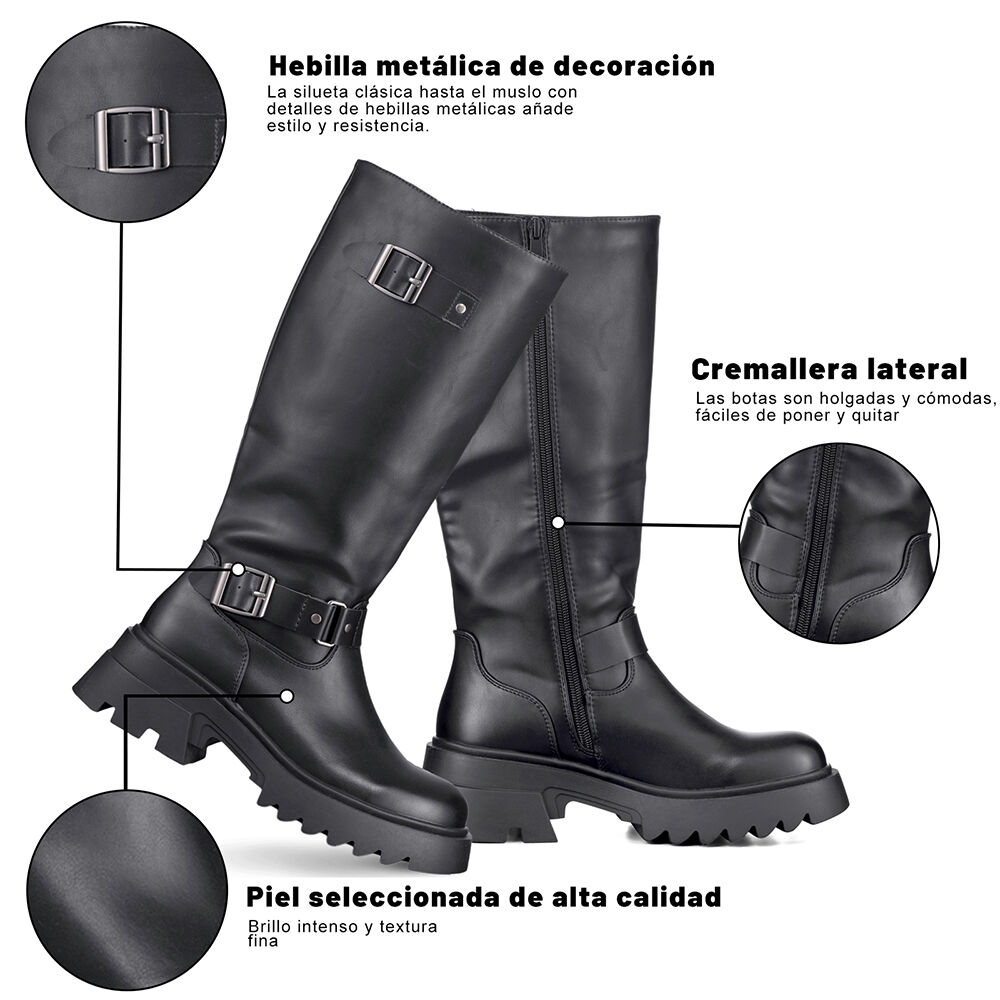 Botas Largas Mujer De Moda Tacon Grueso Vintage Weide Czy613 image number 7.0