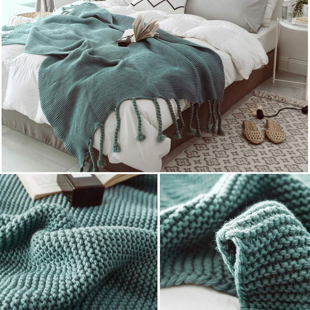 Manta Encaje De Lana Gruesa Tejida A Mano Premium 150x230cm Verde image number 2.0