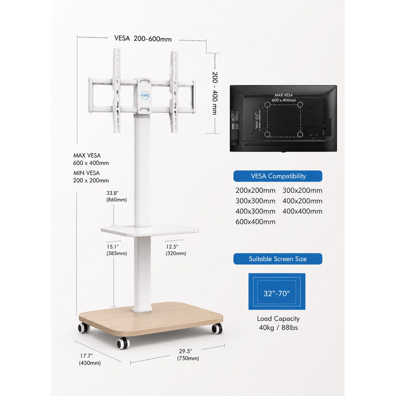 Soporte Base Tv Con Ruedas Tipo Pedestal Rack 32 A 50" image number 4.0