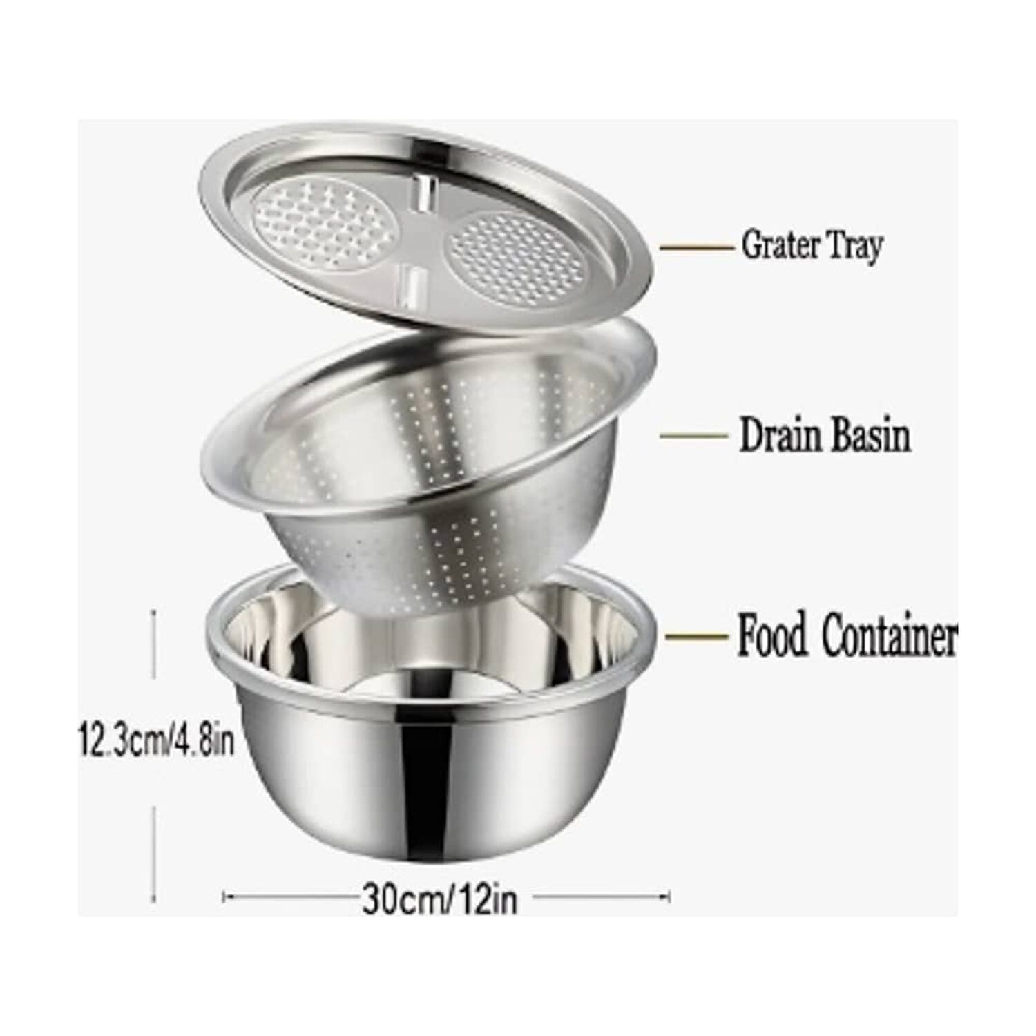 Bowl Lavabo Acero Inoxidable Rallado De Verduras 3 En 1 image number 1.0
