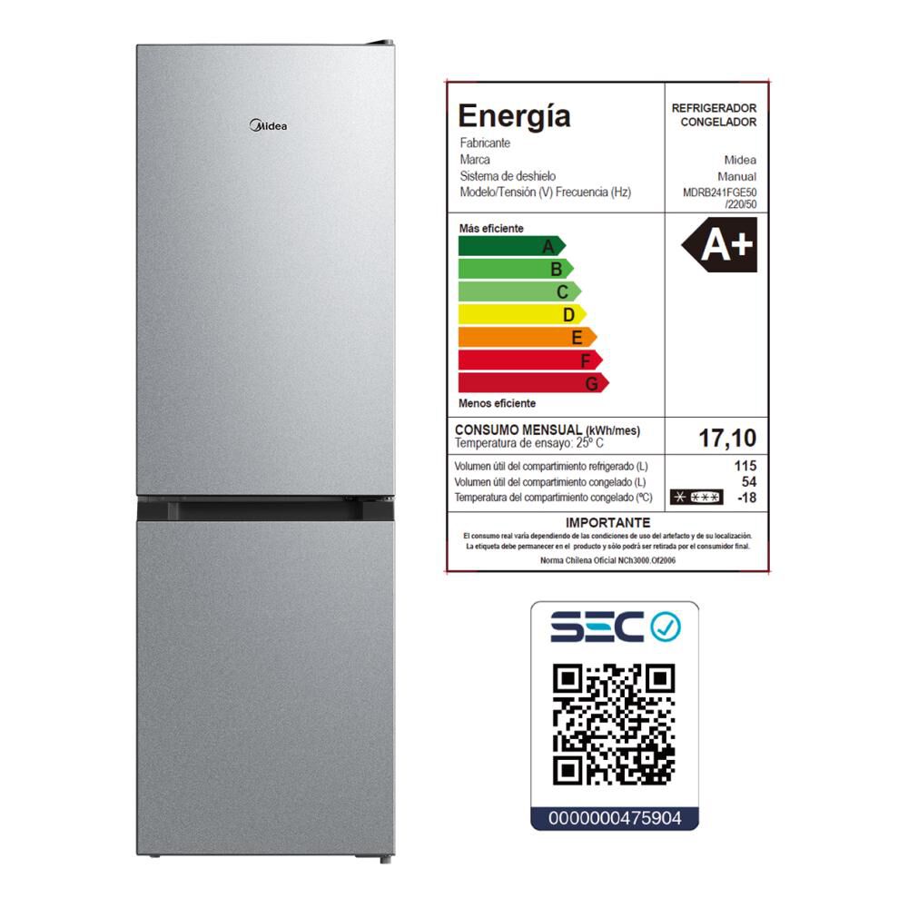 Refrigerador Bottom Freezer Midea MDRB241FGE50 / Frío Directo / 169 Litros / A+ image number 9.0