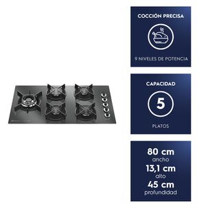 Encimera A Gas 5 Platos Home Pro Cocci&oacute;n Ke5hp Espejado