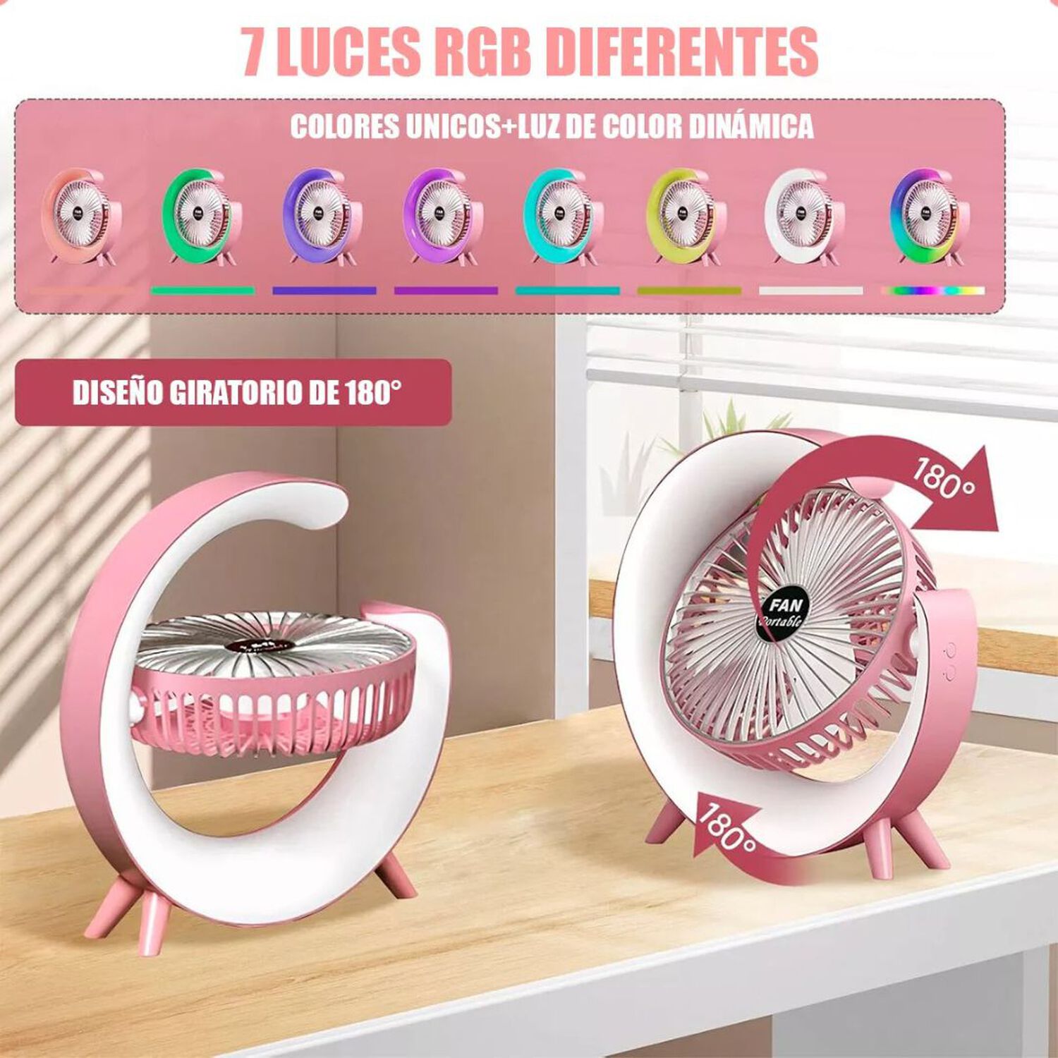 Ventilador Escritorio Port&aacute;til Usb Con L&aacute;mpara Luces Led Colores image number 8.0