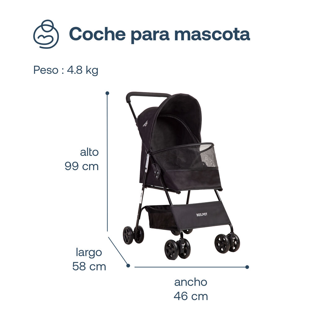 Coche Mascota Plegable Light Perro Gato Negro Beepet Bebesit image number 5.0
