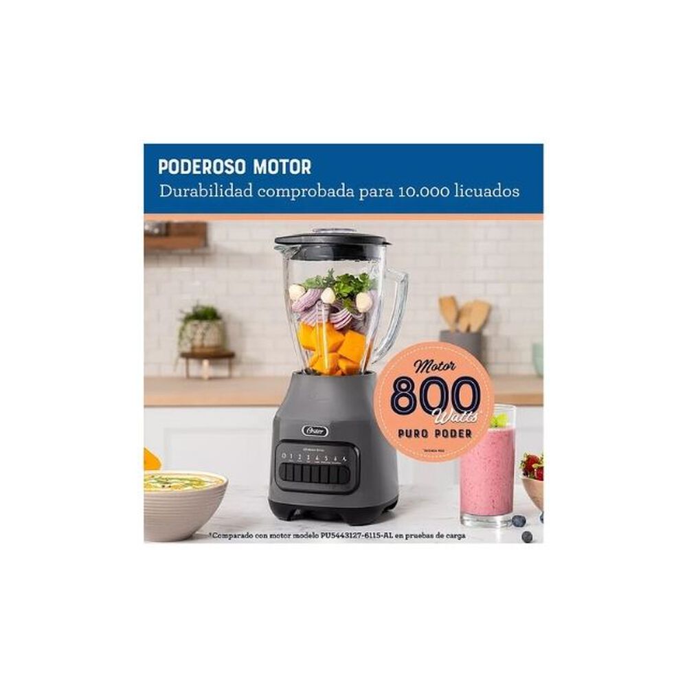 Licuadora Oster Vaso Vidrio 6 Velocidades + Pulso Blstpeggpb Color Gris image number 5.0
