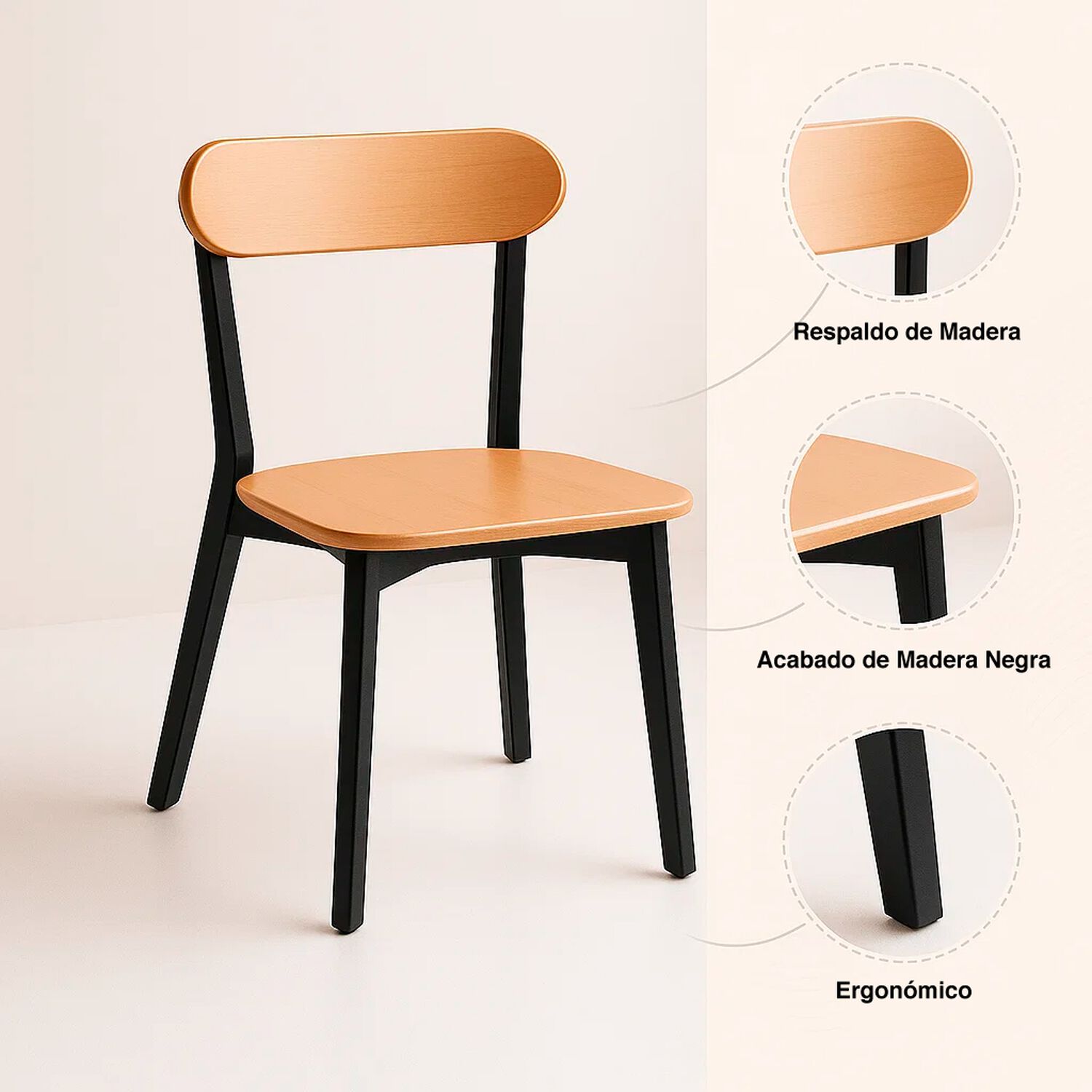 Pack De 2 Sillas Fresno De Madera - Negra image number 4.0