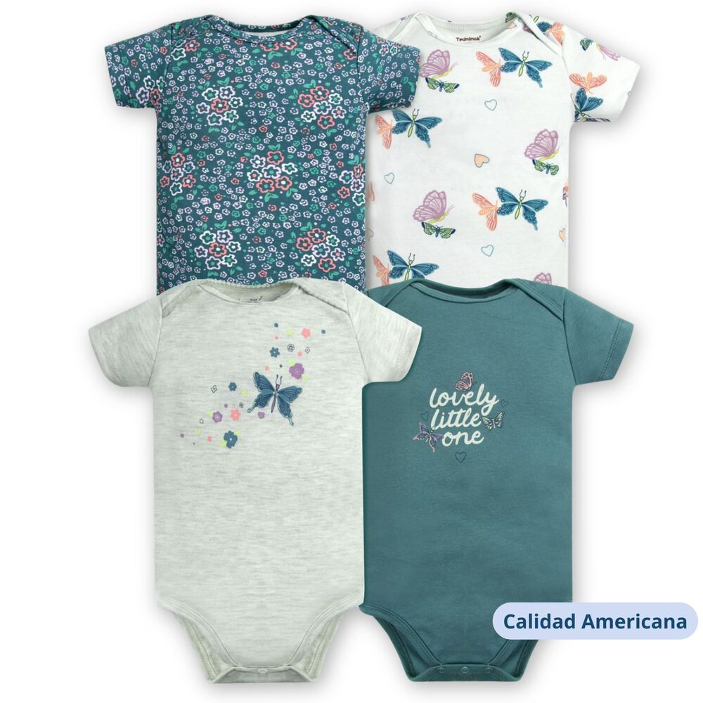 Pack 4 Bodys Ni&ntilde;a Manga Corta Tedmimak 100% Algod&oacute;n Mariposas Azul image number 3.0