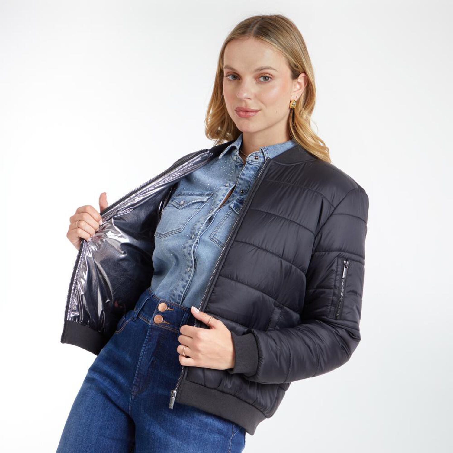 Parka Regular Forro Metalico Cuello V Mujer Kimera image number 2.0