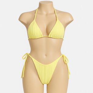 Traje Ba&ntilde;o Tiro Alto Cintas Ajustables Tela Corrugada Realce