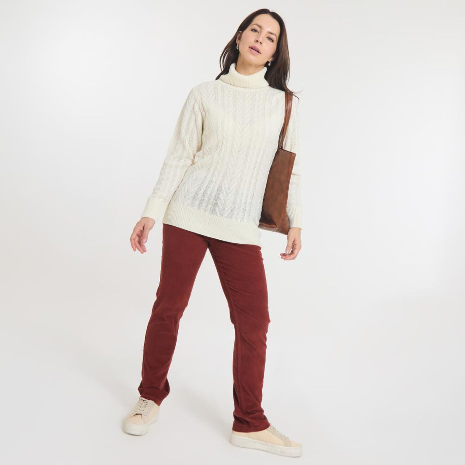 Sweater Trenzado Manga Larga Cuello Alto Mujer Geeps image number 1.0