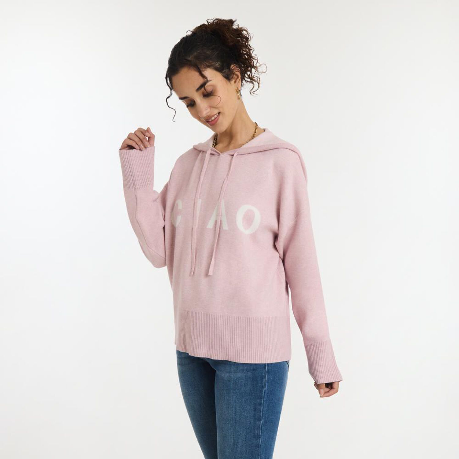 Sweater Jacquard Manga Larga Cuello Redondo Con Capucha Mujer Freedom image number 2.0