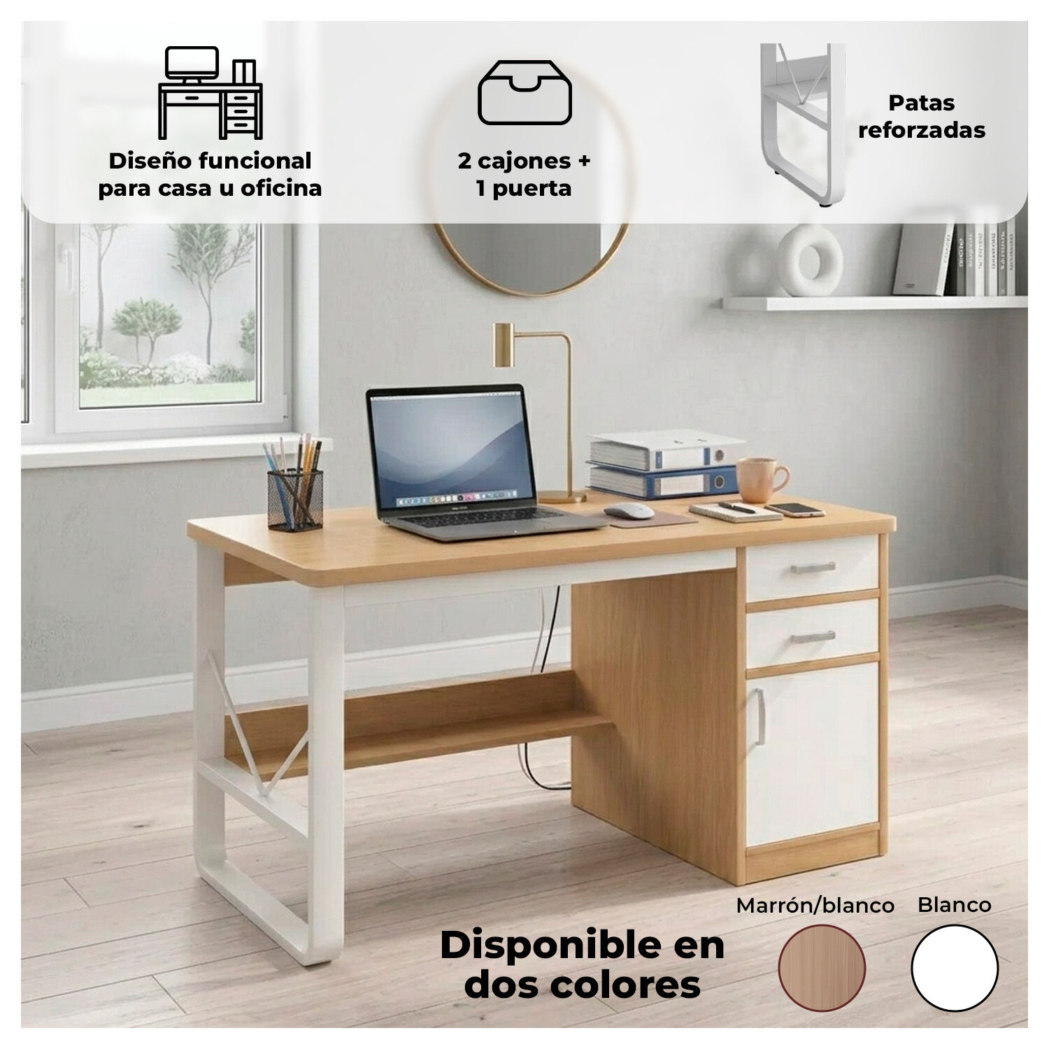 Escritorio 100cm Home Office Con Cajones Puerta Y Gabinete image number 1.0