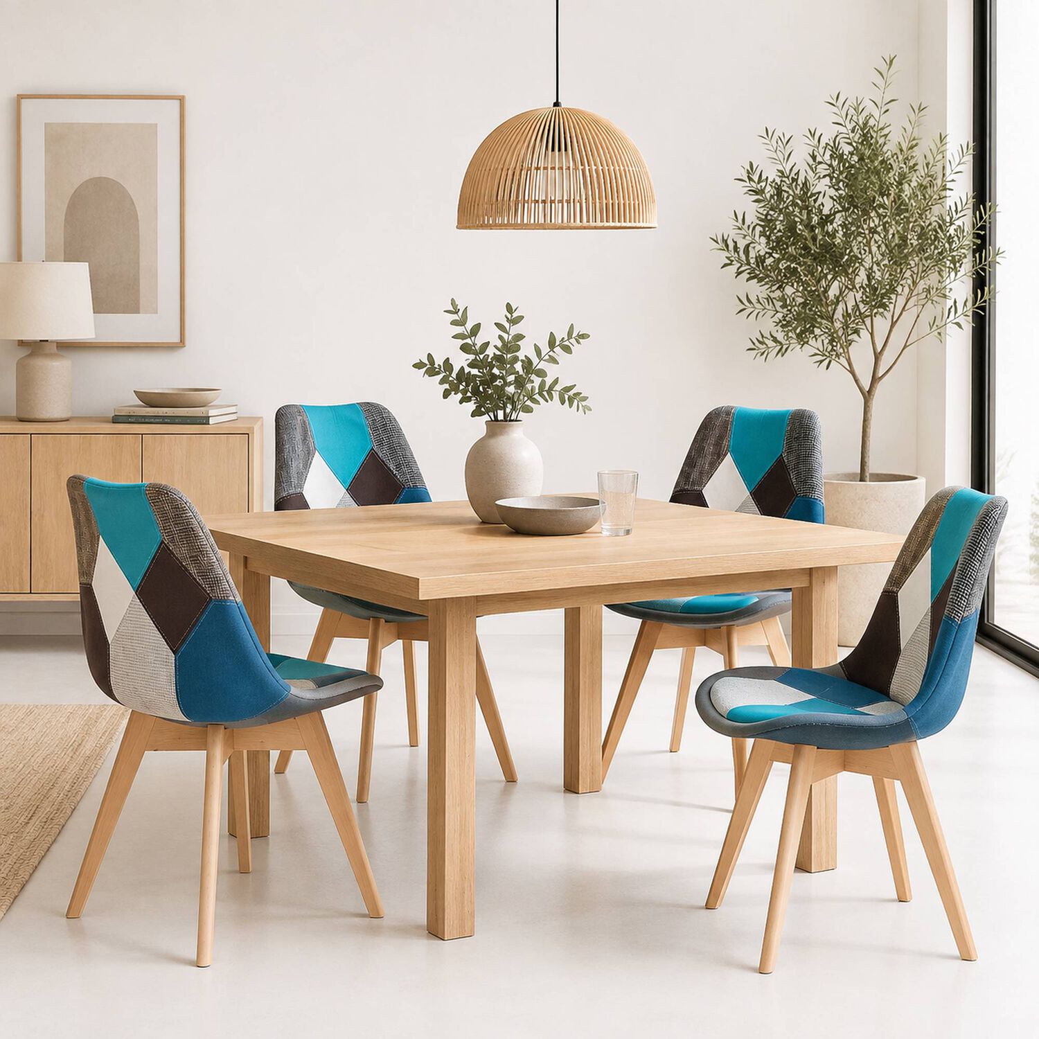 Pack De 4 Sillas Patchwork Wood Celeste image number 2.0