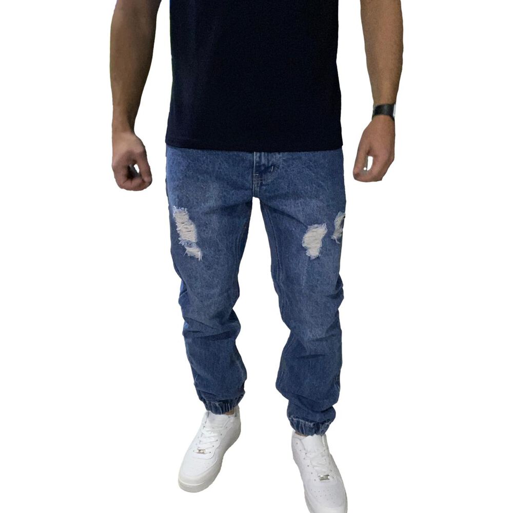 Joggers Jeans Mom Rasgado Tela Rígida Azul image number 2.0