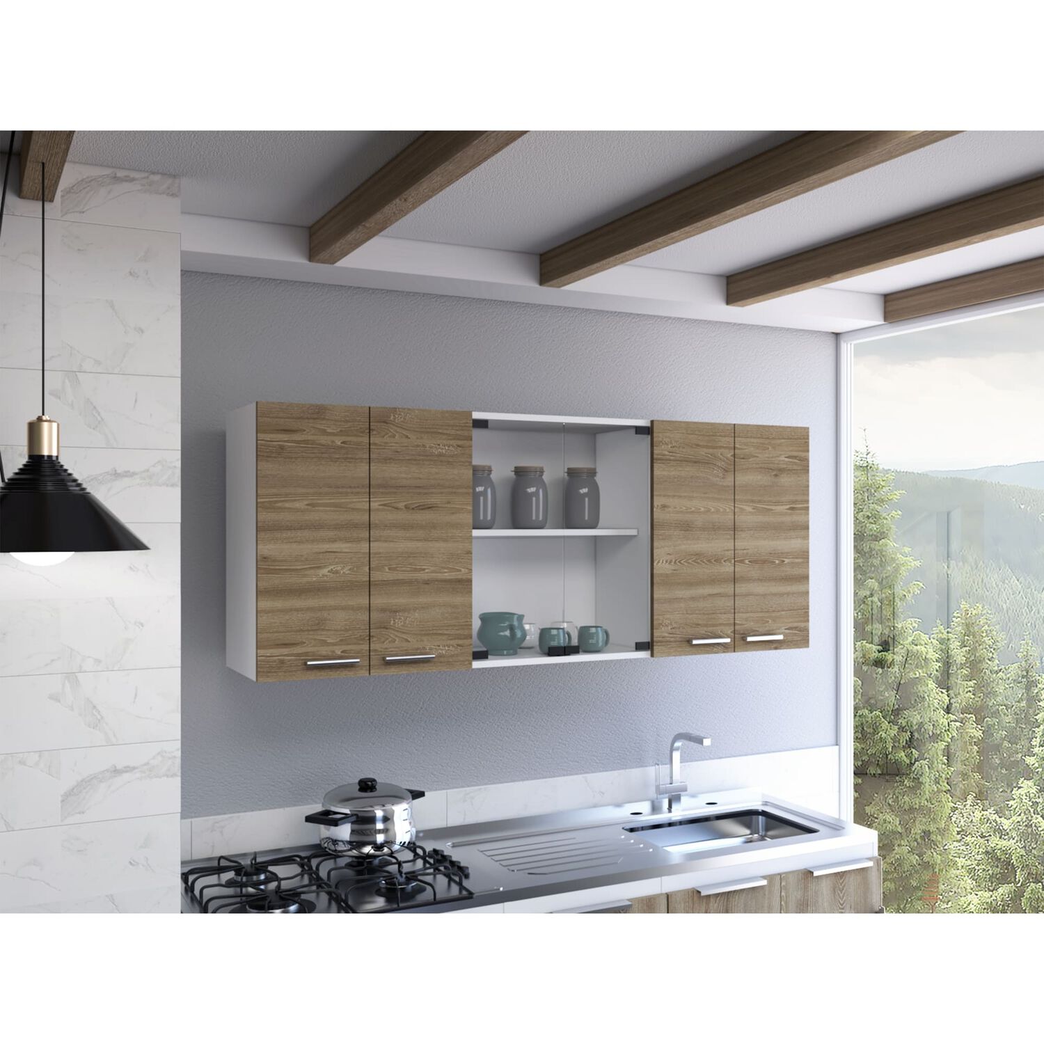 Mueble Superior De Cocina 6 Puertas 150x60x31,5 Cm Caf&eacute; Y Blanco image number 4.0