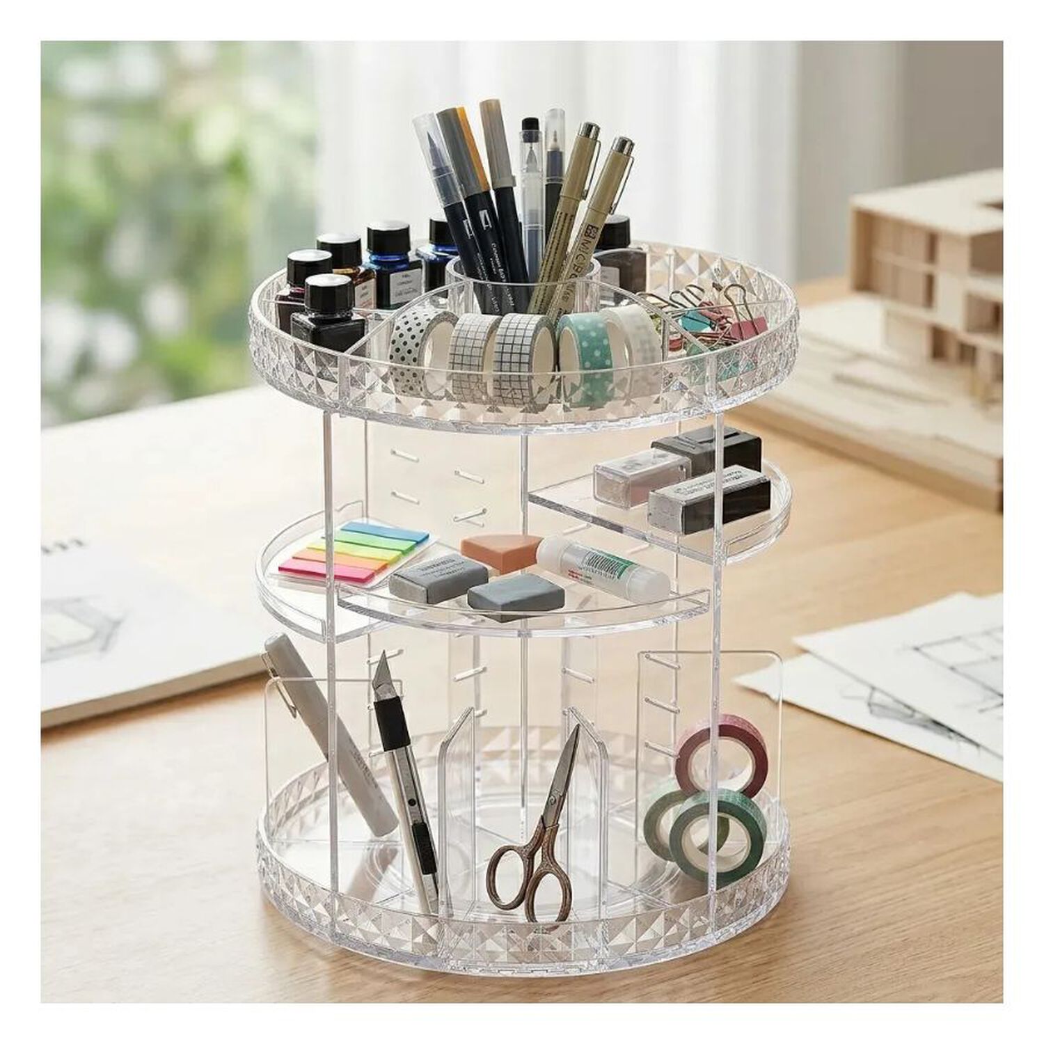 Organizador Maquillaje Giratorio Acr&iacute;lico Transparente 3 Niveles image number 2.0