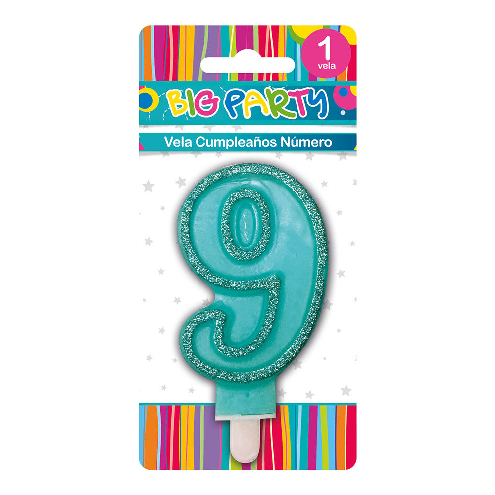 Vela Color Borde Glitter N9 Big Party image number 0.0