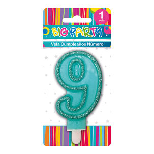 Vela Color Borde Glitter N9 Big Party