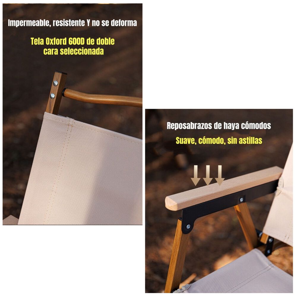 Silla Plegable Camping Con Bolsillo Playa Picnic Beige Kemi image number 1.0