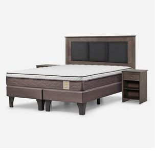 Cama Europea Rosen New Style 4 Plus / 2 Plazas / Base Dividida  + Set Maderas Rachel Gris