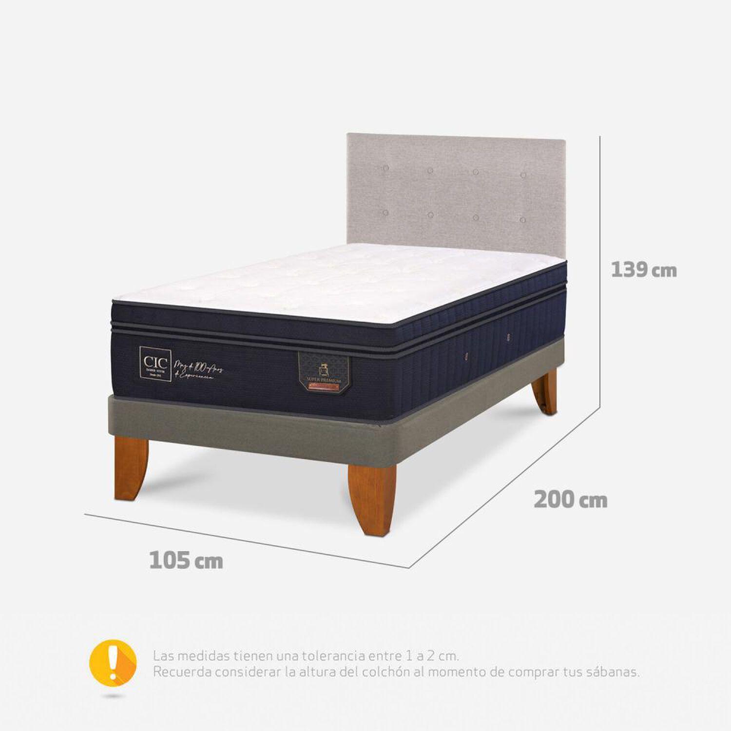Cama Europea Cic Super Premium / 1.5 Plazas / Base Normal + Respaldo image number 3.0