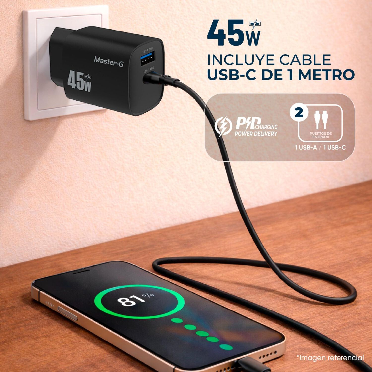Cargador Port&aacute;til Carga R&aacute;pida 45w + Cable Usb-c Master-g image number 1.0