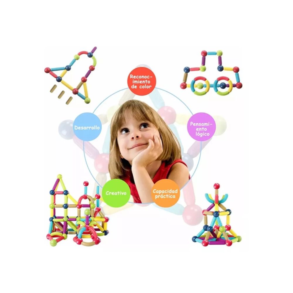 Juego Didactico Bloques Magneticos Construccion 180pcs Niños image number 8.0