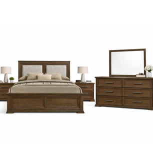 Cama Casaideal Austral /  2 Plaza + Respaldo + Cómoda Espejo + 2 Velador