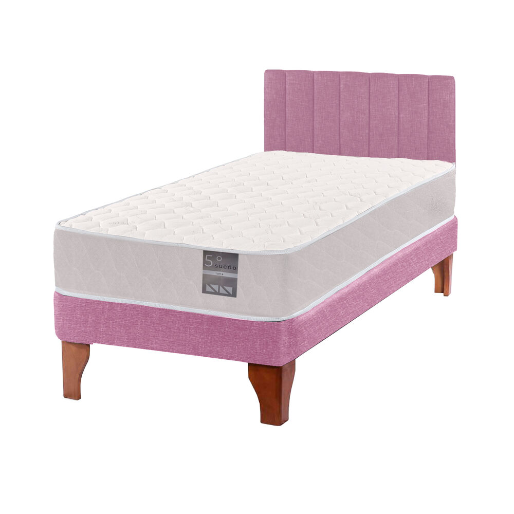 Cama Europea 1 Plaza Luna + Respaldo Tubular Madera Rosado image number 1.0