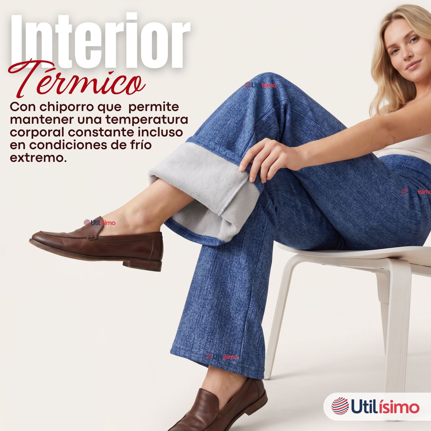 Calza Pantal&oacute;n Polar Con Chiporro Palazzo Mujer Elasticada T&eacute;rmica Azul Jeans image number 4.0