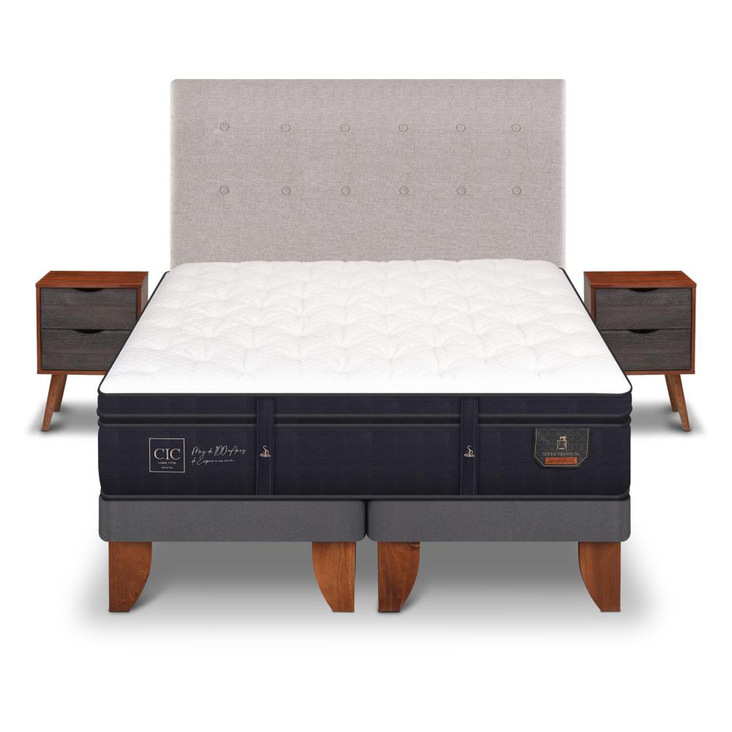Cama Europea Cic Super Premium / 2 Plazas / Base Dividida + Set De Maderas image number 0.0