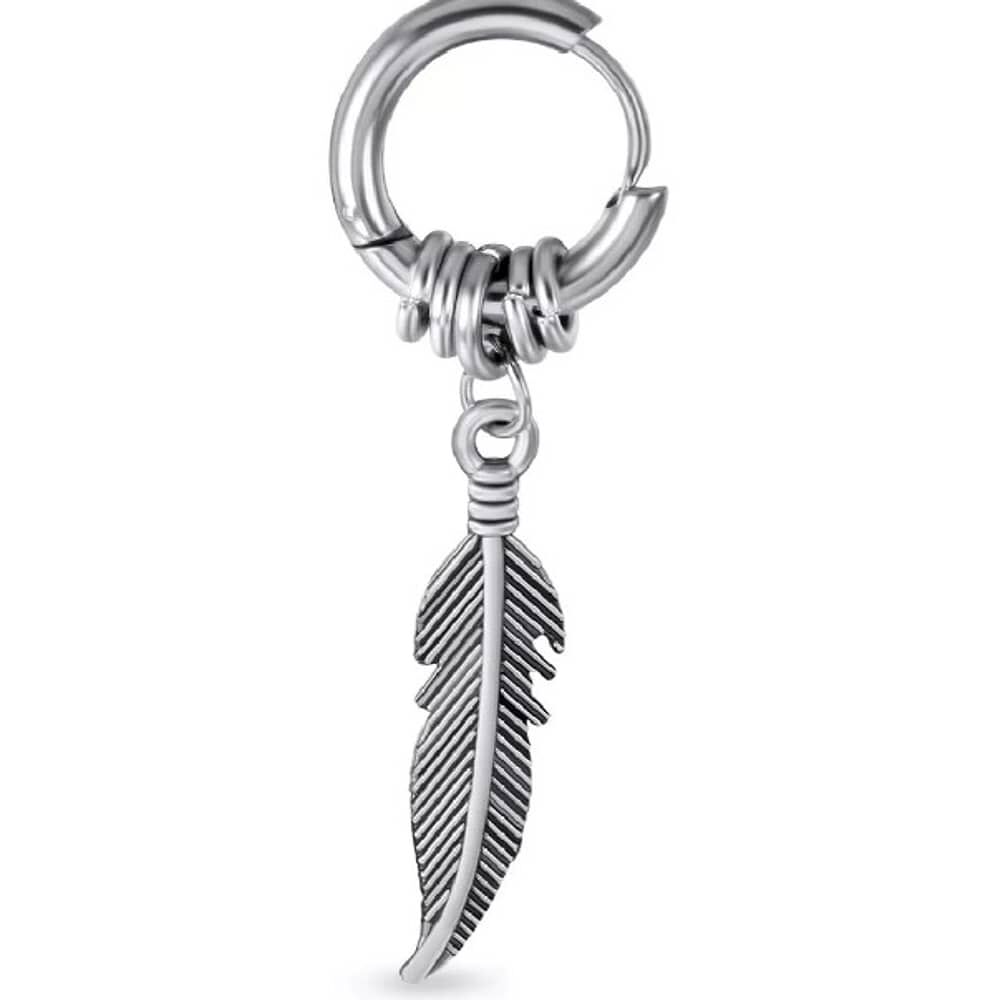 Aros Mujer Hombre Argolla Pluma Colgante Plata image number 1.0