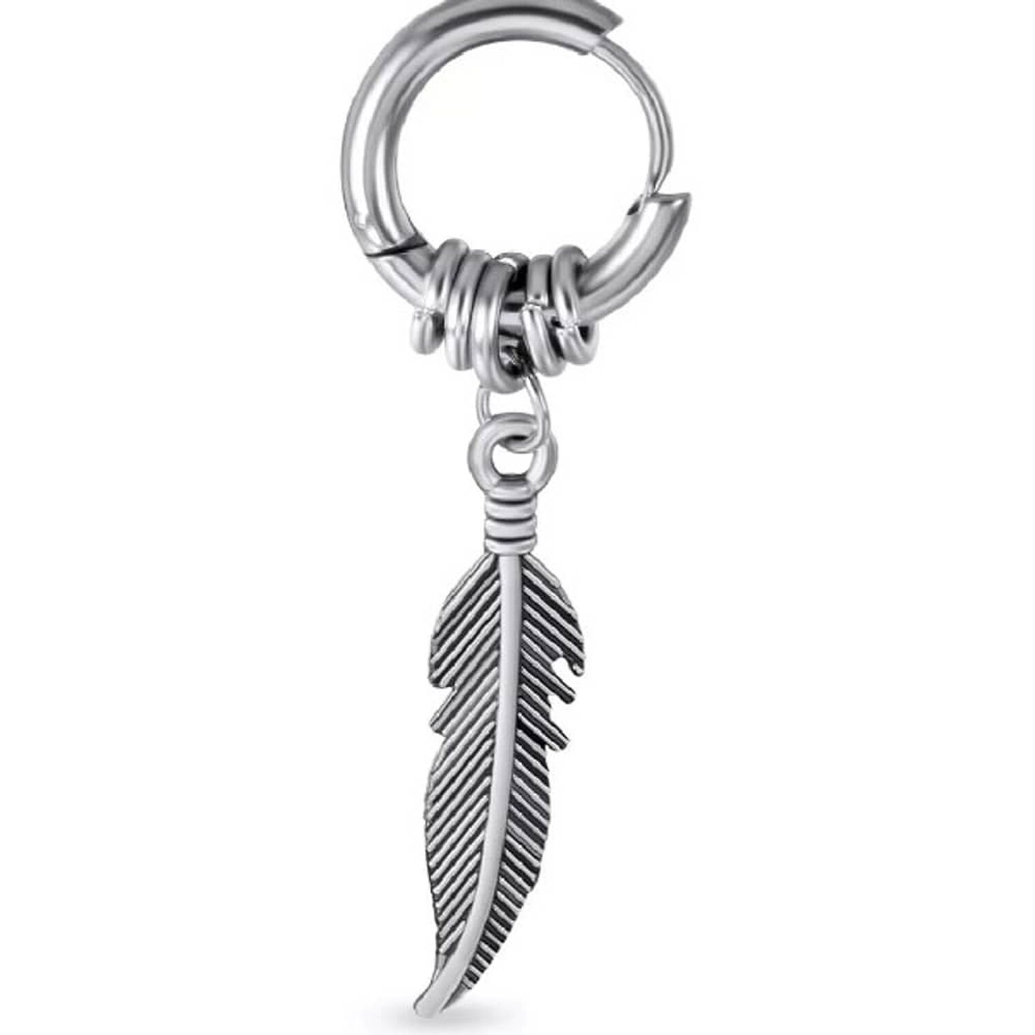 Aros Mujer Hombre Argolla Pluma Colgante Plata image number 1.0