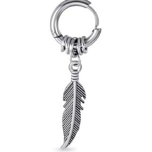Aros Mujer Hombre Argolla Pluma Colgante Plata