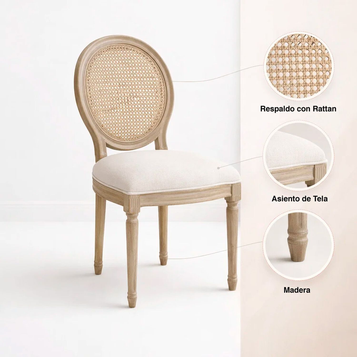 Pack De 2 Sillas De Comedor Madera Acolchada Luis Xv image number 4.0