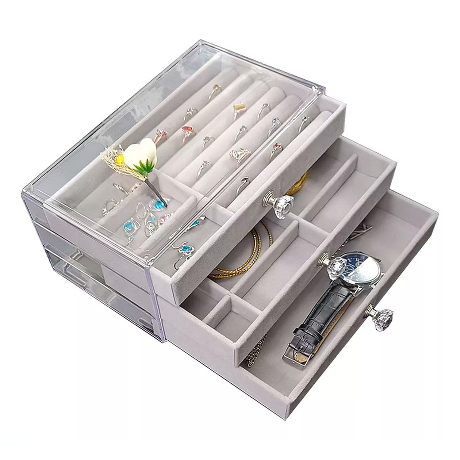 Organizador De Acr&iacute;lico Con 3 Bandejas Para Guardar Joyas image number 5.0