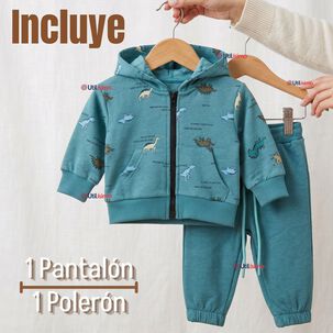 Buzo Poler&oacute;n Con Capucha 2 Piezas Beb&eacute; Ni&ntilde;o Green Dinosaur