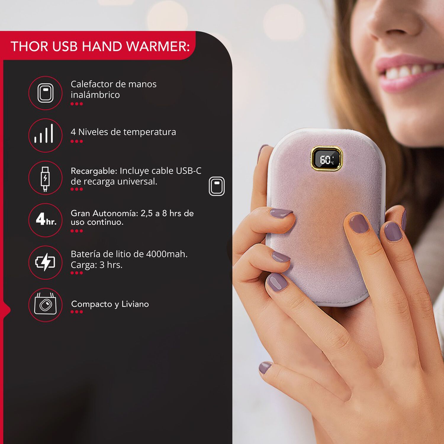 Calentador De Manos Inalambrico Thor Usb Hand Warmer image number 2.0